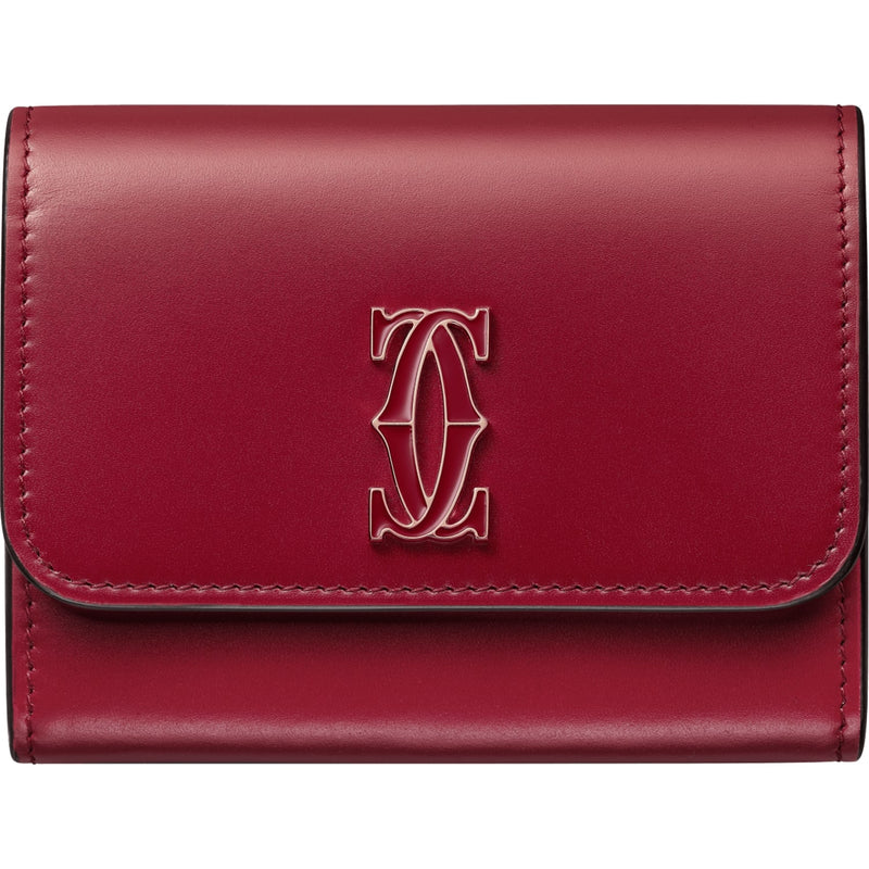 Double C de Cartier Mini Wallet, Cherry Red Calfskin, Gold and Cherry Red Enamel Finish