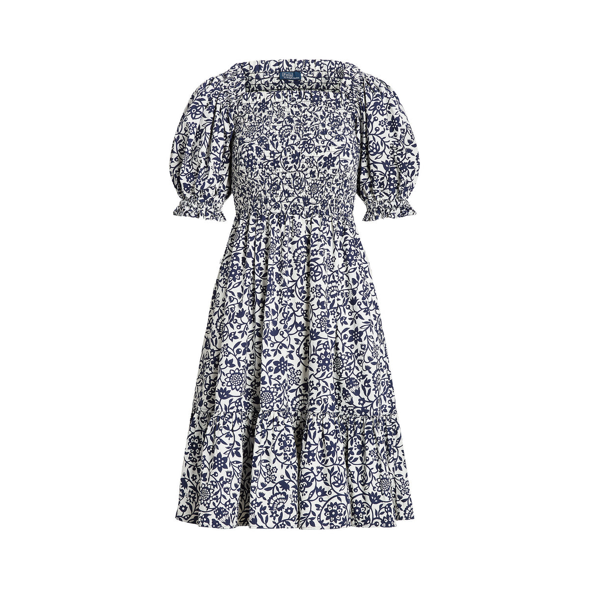 Floral Blouson-Sleeve Cotton Dress