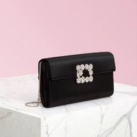 Flower Strass Buckle Envelope Flap in Satin