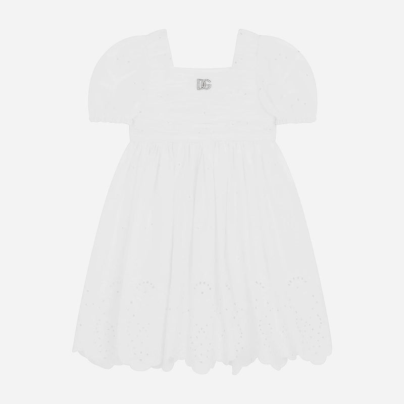Poplin Midi Dress With Broderie Anglaise Detailing