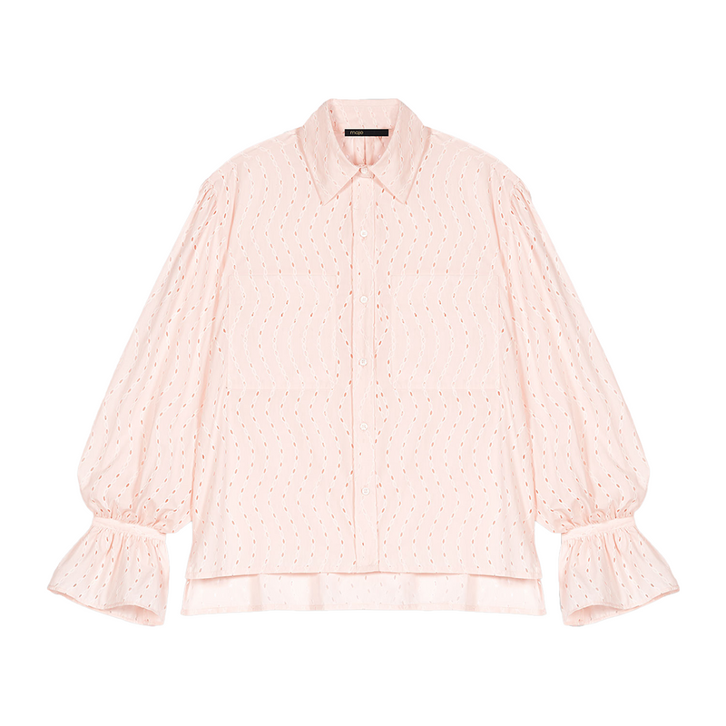 Oversized embroidery shirt with puffy sleeves