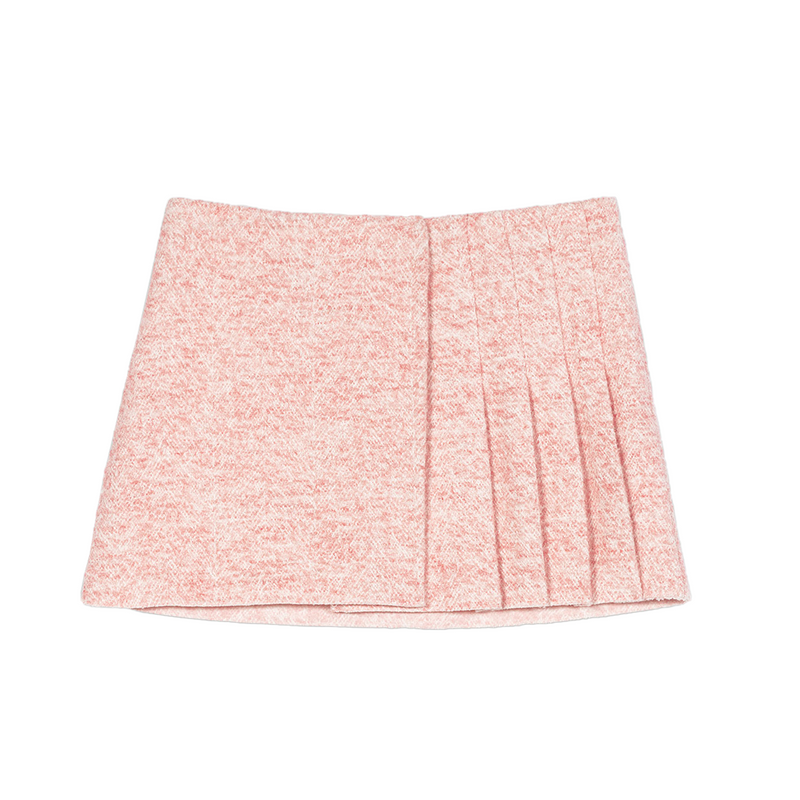 Pink tweed pleated skirt