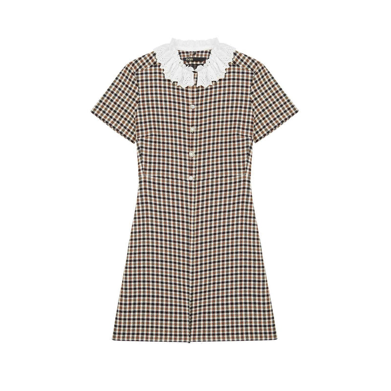CHECKED DRESS WITH LACE COLLAR