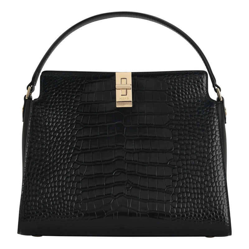 Embossed Leather Top Handle Bag