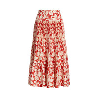 Print Satin Pleated A-Line Midi Skirt
