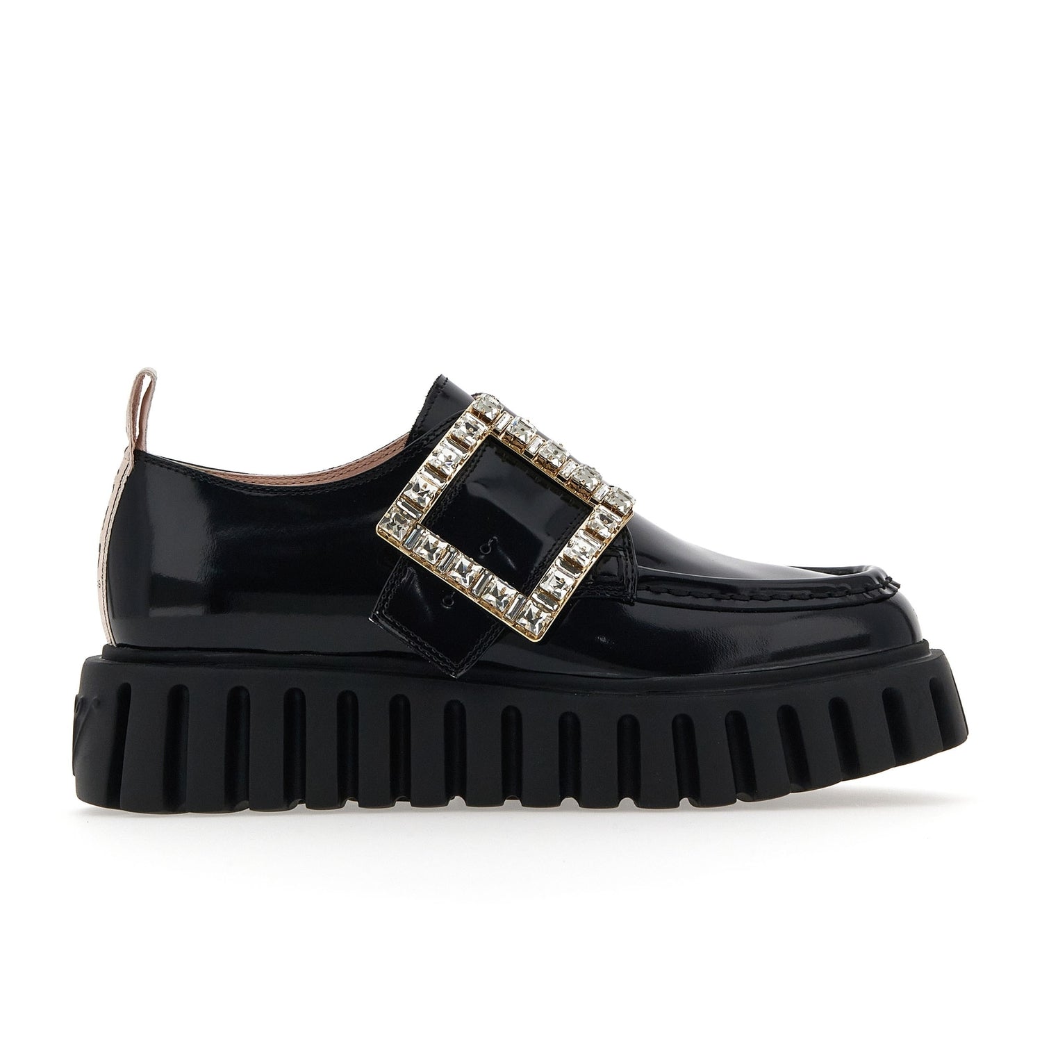 Viv’ Go-Thick Strass Buckle Loafers in Patent Leather