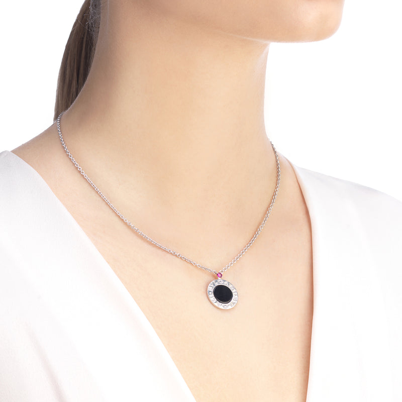 Save The Children 10th Anniversary Necklace In Sterling Silver With Pendant Set With Onyx Element And A Ruby