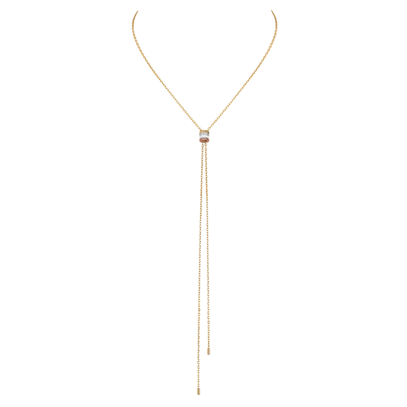 Boucheron Quatre White edition tie necklace, small model in yellow, white, pink gold and white ceramic set with 12 round diamonds, 0.18 carat