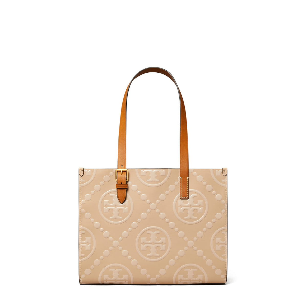 T Monogram Contrast Embossed Small Tote