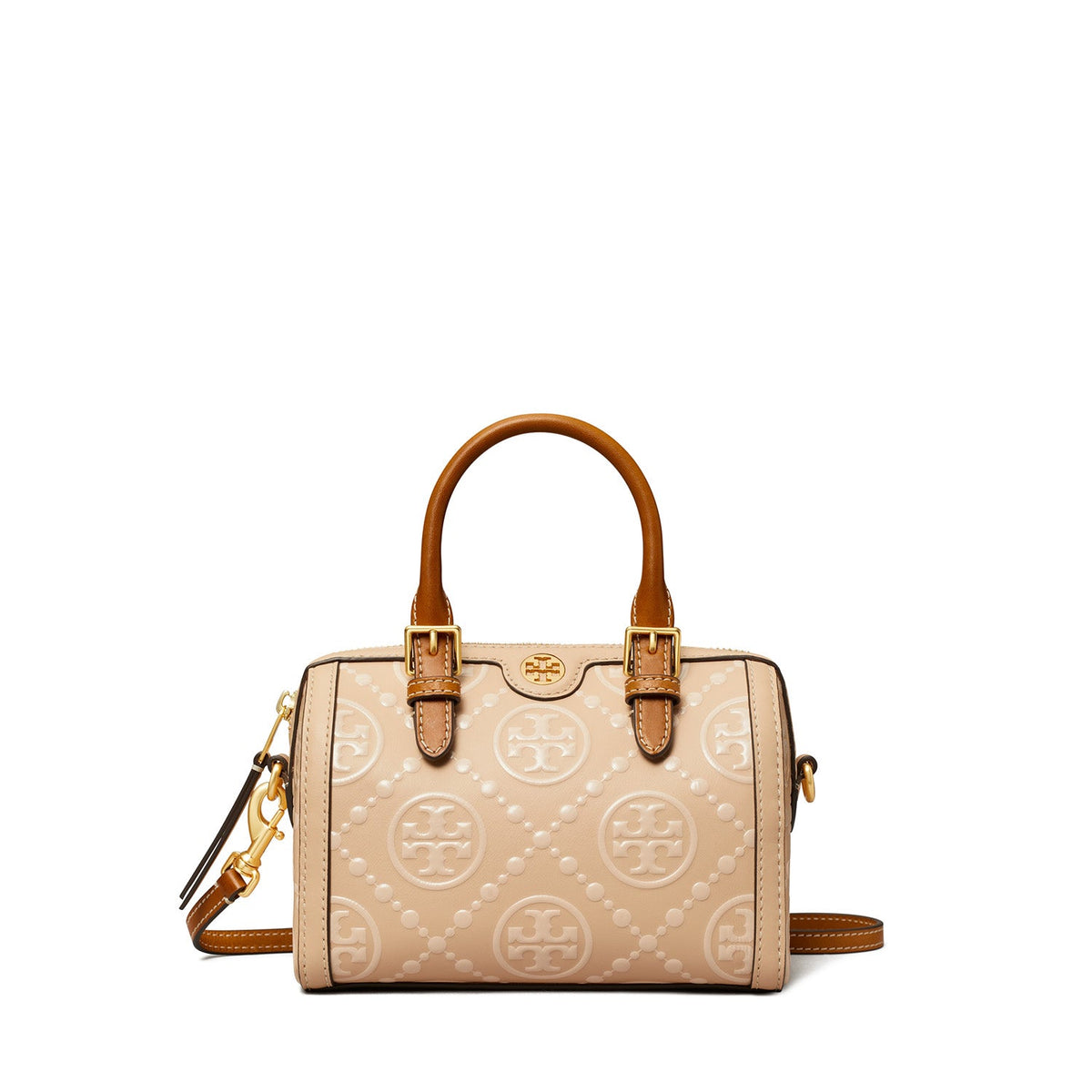 T Monogram Contrast Embossed Petite Barrel Bag