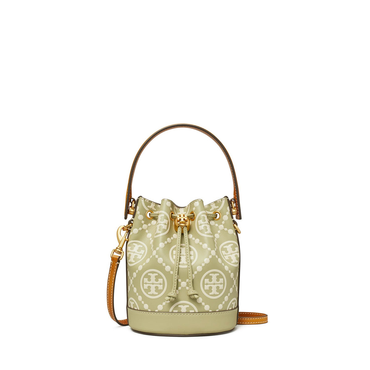 T Monogram Contrast Embossed Mini Bucket Bag