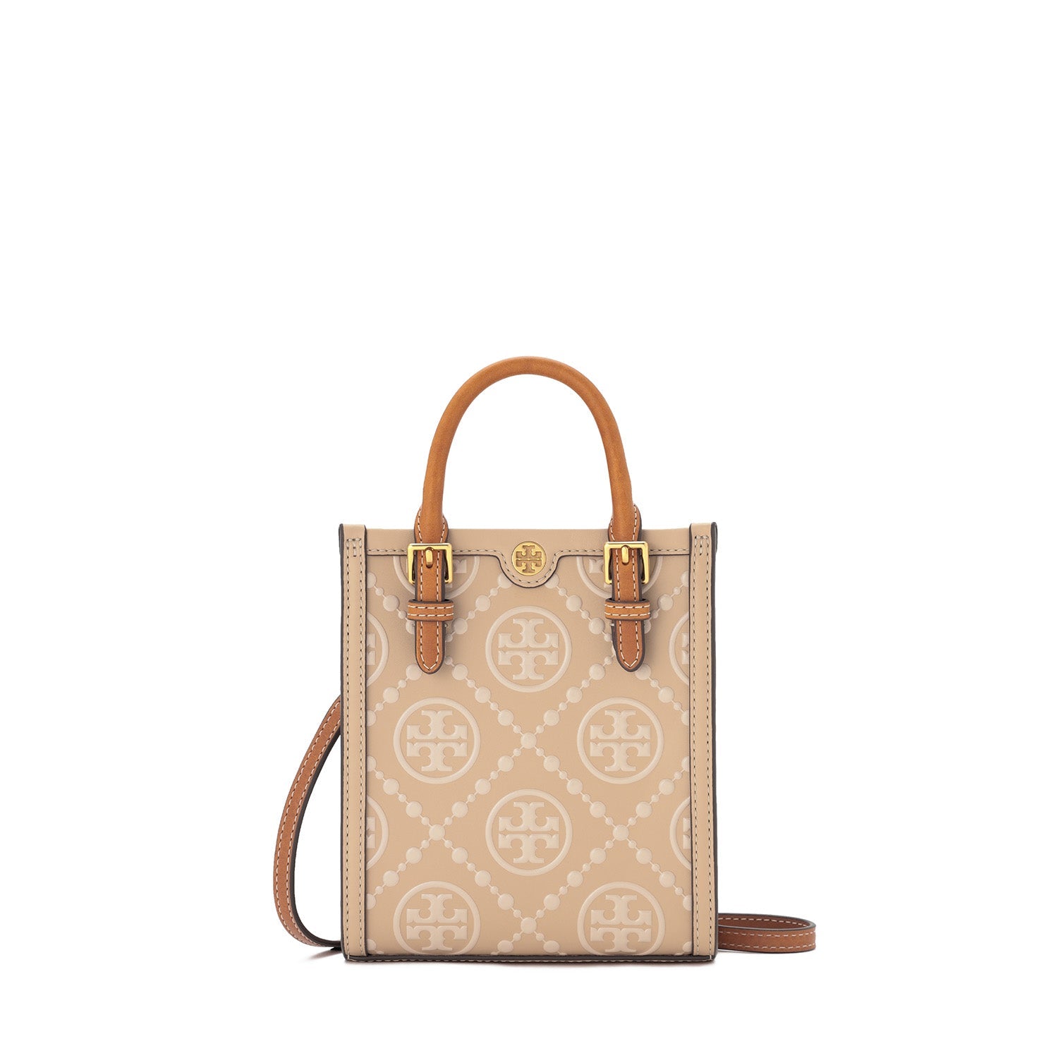 T Monogram Contrast Embossed Mini N/S Tote