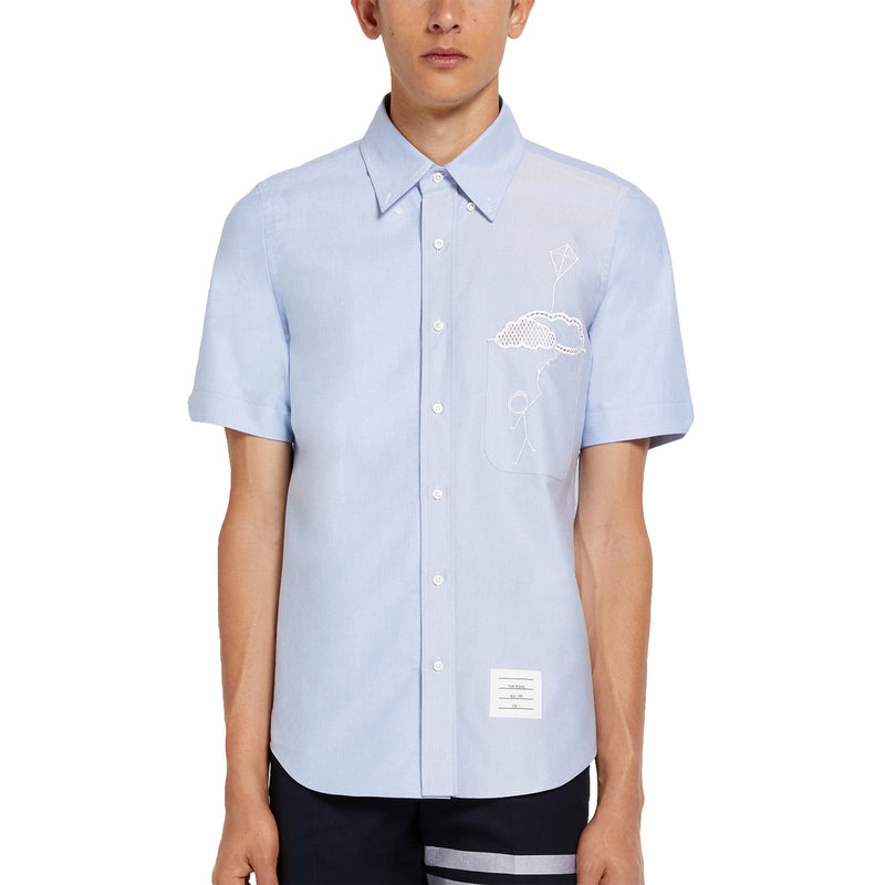 Straight Fit Short Sleeve Shirt In Broderie Anglaise Mr Thom With Kite