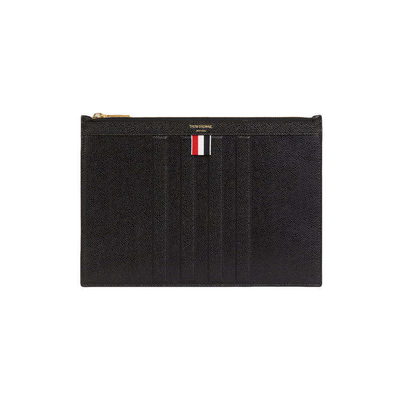Small Document Holder W Debossed 4bar In Pebble Grain Leather